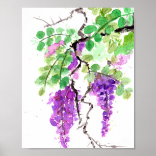 Poster Purple Wisteria Watercolor