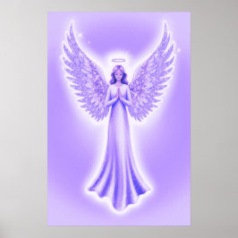 Poster Púrpura Anjo Guardião com Asas Esparsas