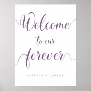 Poster Púrpura Bem-vinda ao nosso Sinal de Casamento do F