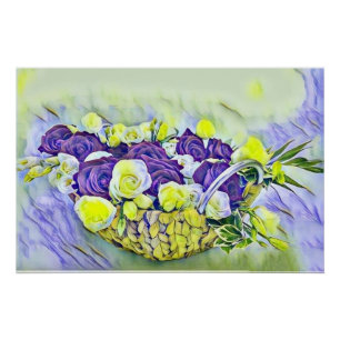 Póster Púrpura Branca de Rosas de Pintura de Aquarela