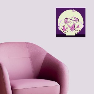 Poster Púrpura, cor-de-rosa, Buquê e borboletas quadradas