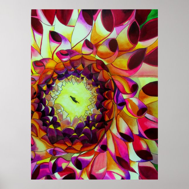 Poster Púrpura Dahlia flor aquarela pintura pop (Frente)
