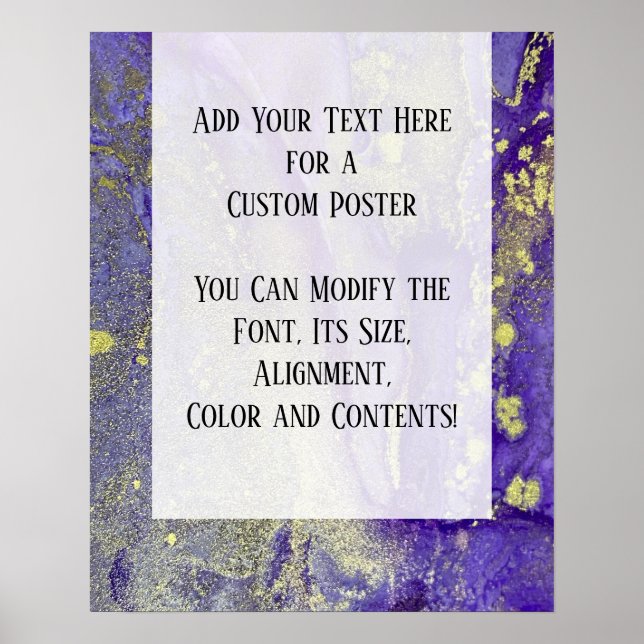 Poster Púrpura e Dourada Abstrato de Álcool Tinta Fluida  (Frente)