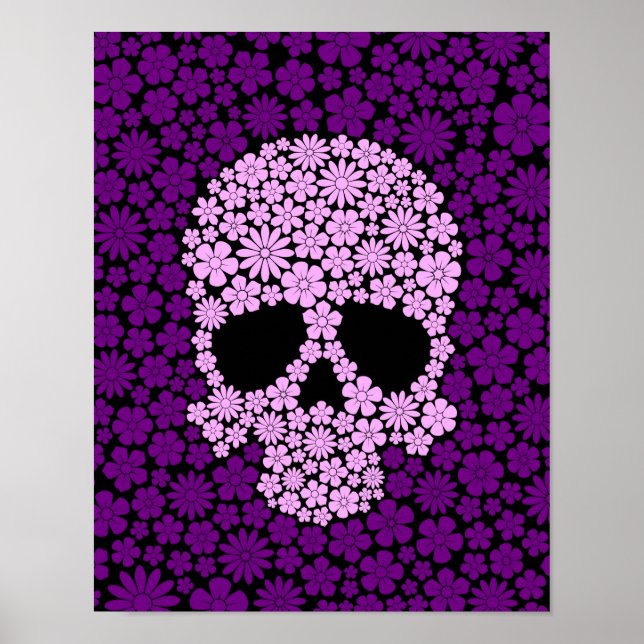 Poster Púrpura Flores Selvagens Crânio (Frente)