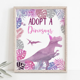 Poster Púrpura Rosa Adota Um Sinal De Aniversário De Dino
