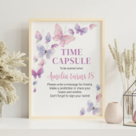 Poster Púrpura Rosa Aniversário Hora Sinal da cápsula
