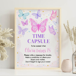 Poster Púrpura Rosa Aniversário Hora Sinal da cápsula