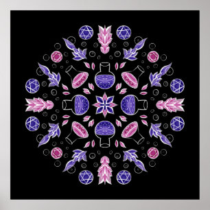Poster Púrpura rosa-rosa da poção das bruxas do gótico Pa