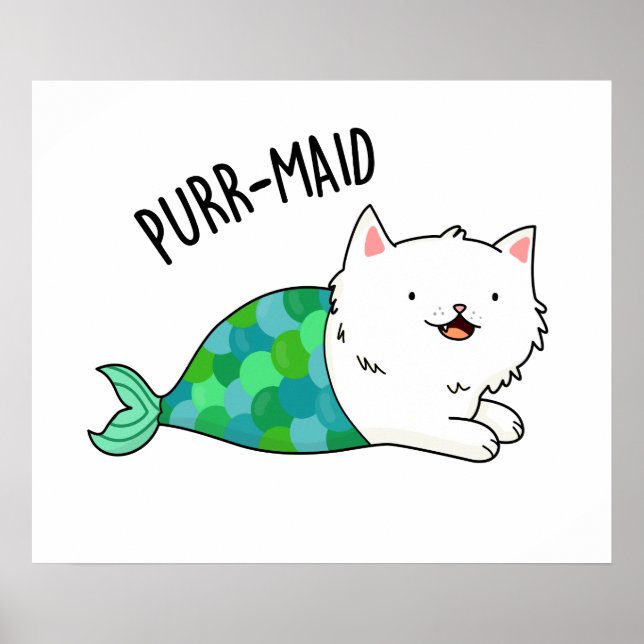 Poster Purr-Maid Gatinho Engraçado Gato Sereia Pun (Frente)