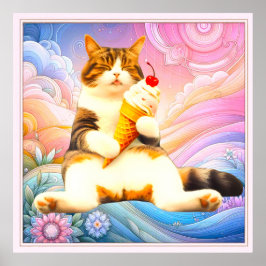 Poster Purrfectly Asleep – Cat Holding Ice Cream Cone