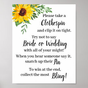 Poster Put a Clothespin Sunflowers Shower Game Sign