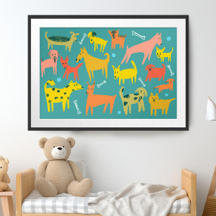 Poster Puta! Ilustração de Cães Engraçados Coloridos