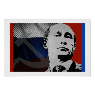 Póster Putin com bandeira do russo