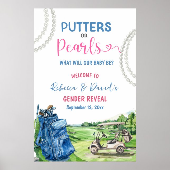 Poster Putters or Pearls Gender Reveal Welcome Sign (Frente)