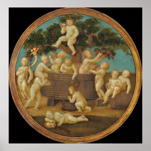 Poster Putti com uma imprensa vinícola - Raphael Fine Art (Frente)