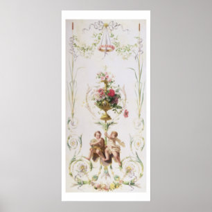 Poster Putti em meio a enxagos de flores e folhas