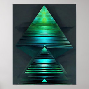 POSTER PYRAMID GREEN TEAL ARTE LUZ