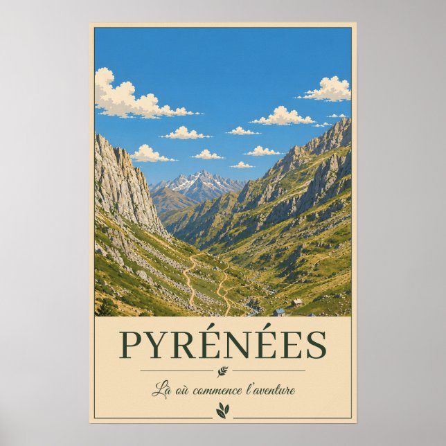 Poster Pyrénées France – Alpines Illustrated Landscape (Frente)