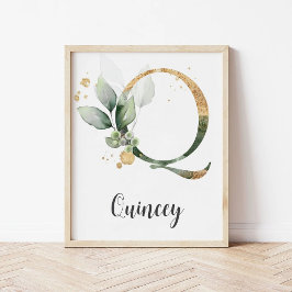Poster Q - Letra Monograma - Greenery Nursery Name Impres