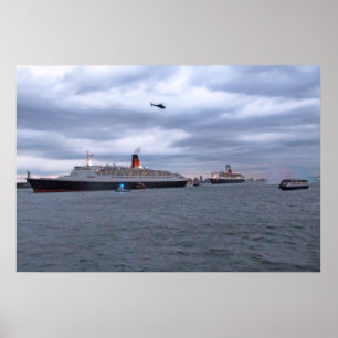 Poster QE2 & QM2 em NYC