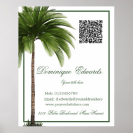 Poster QR Code Vintage Palm Tree Tropical Elegante