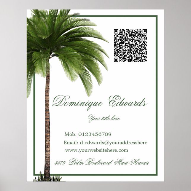 Poster QR Code Vintage Palm Tree Tropical Elegante (Frente)