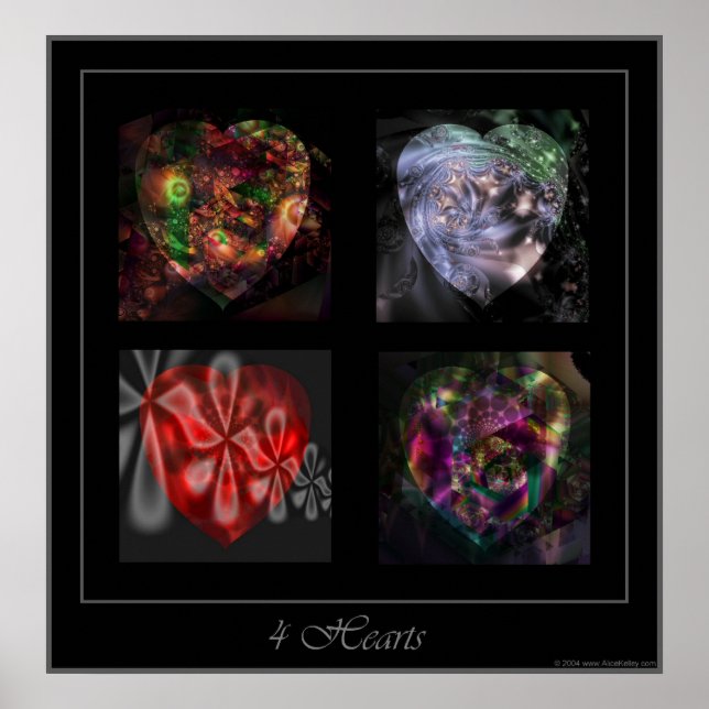 poster quadrado de 4 Corações (Frente)