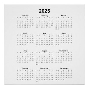 Póster Quadrado de Calendário Mensal 2025 Todos os Objeti