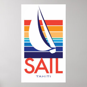 Póster Quadrado de Cor de Barco_Pôster TAHITI Vela