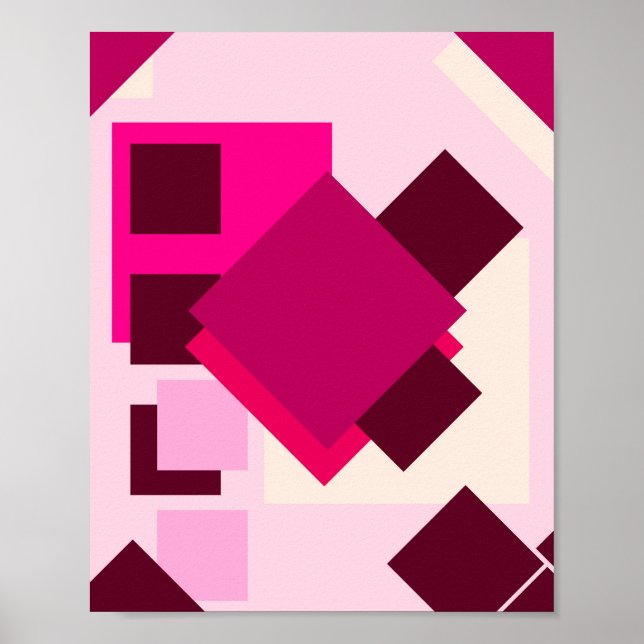 Poster Quadrados de abstrato, geométricos, vermelhos e es (Frente)
