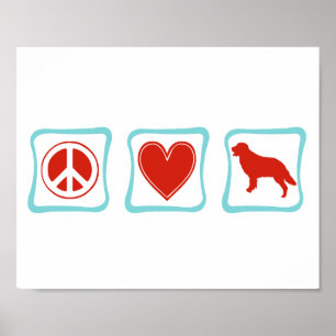 Póster Quadrados do golden retriever do amor da paz