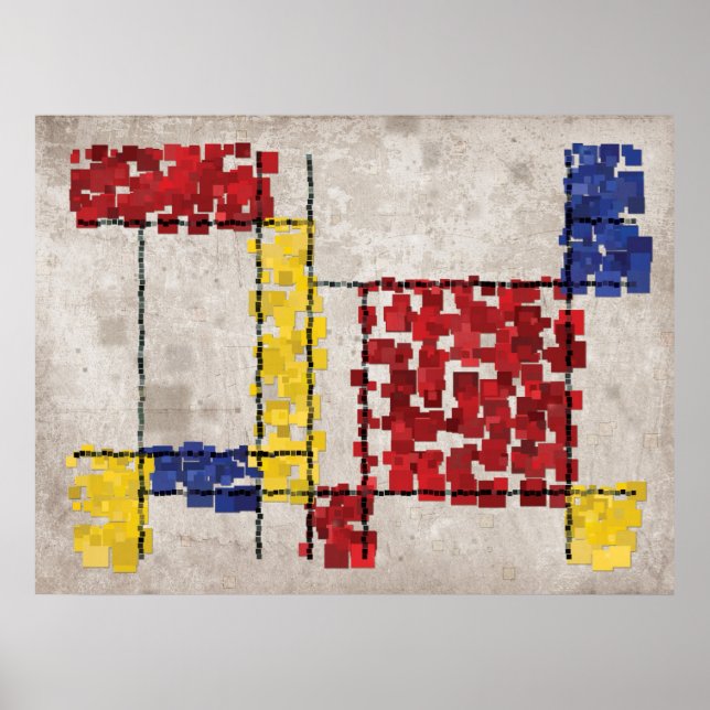 Póster Quadrados inspirados na Mondrian (Frente)