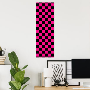 Poster Quadrados xadrez rosa quente preto geométrico retr