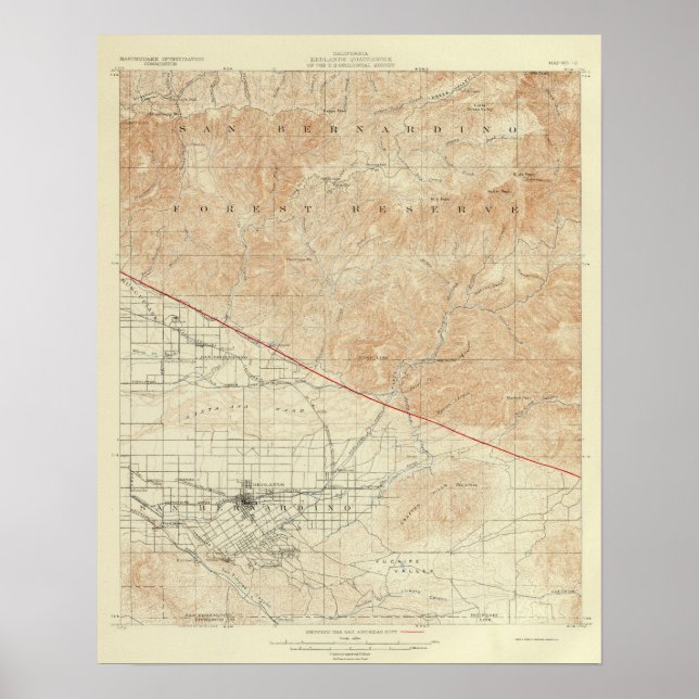 Póster Quadrângulo das Redlands mostrando San Andreas Rif (Frente)