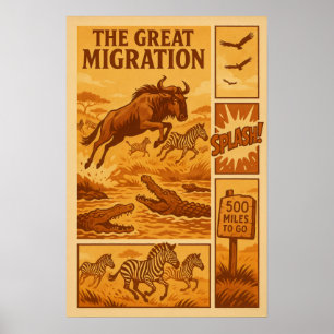 Poster Quadrinho Vintage Safari – A Grande Migração
