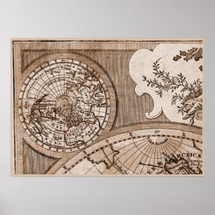 Póster Quadro 1 do mapa do mundo de Sepia Versão de