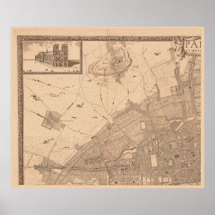 Póster Quadro 1 - LB do mapa Sepia de Rochefort Paris