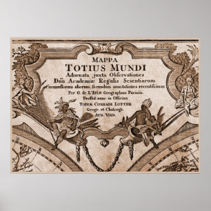 Póster Quadro 2 do mapa do mundo de Sepia Versão de