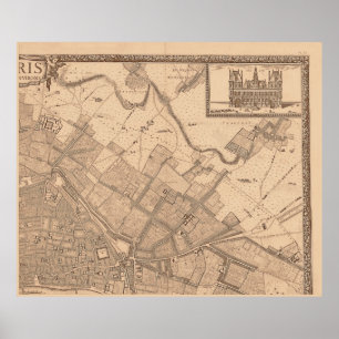 Poster Quadro 2 do Mapa Sepia de Rochefort Paris