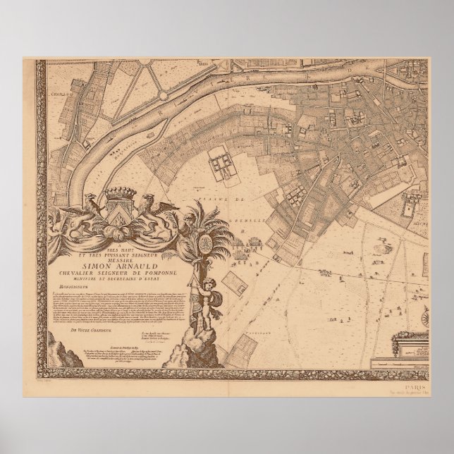 Póster Quadro 3 do Mapa Sepia de Rochefort Paris (Frente)