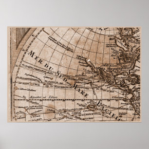 Póster Quadro 4 do mapa do mundo de Sepia Versão de