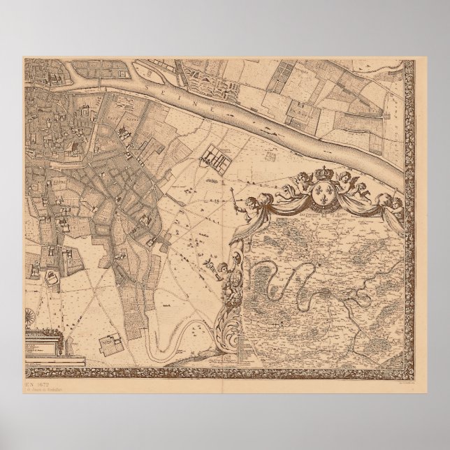 Poster Quadro 4 do Mapa Sepia de Rochefort Paris (Frente)