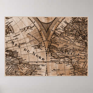 Póster Quadro 5 do mapa do mundo de Sepia Versão de