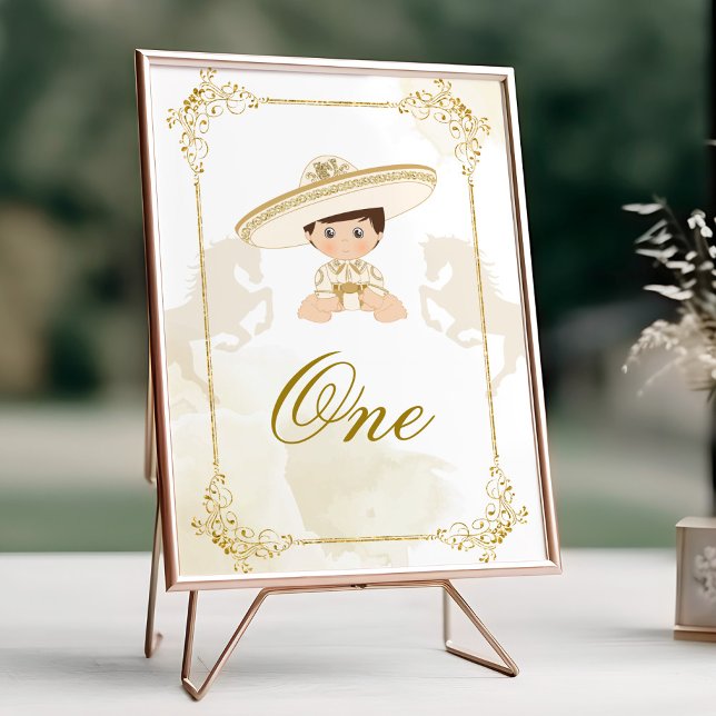 Poster Quadro de Aniversário do Batismo Mexicano Dourado  (Criador carregado)