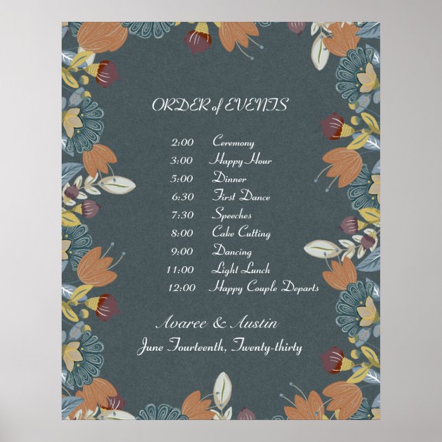 Poster Quadro de Arte Folclórica em Banho Marrom Azul (Frente)