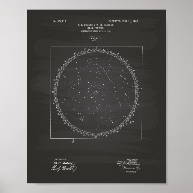 Póster Quadro de arte patenteado do Star Finder 1907 (Frente)