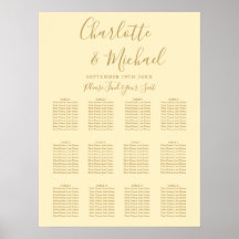 Quadro De Assentos De Casamento Amarelo E Dourado