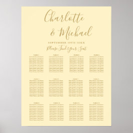 Poster Quadro De Assentos De Casamento Amarelo E Dourado