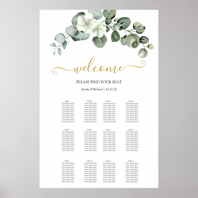 Poster quadro de assentos de casamento com eucalipto mode (Frente)