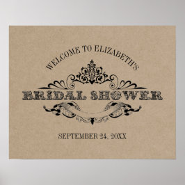 Poster Quadro de Boas-vindas de Noivado Rustic Kraft Vint